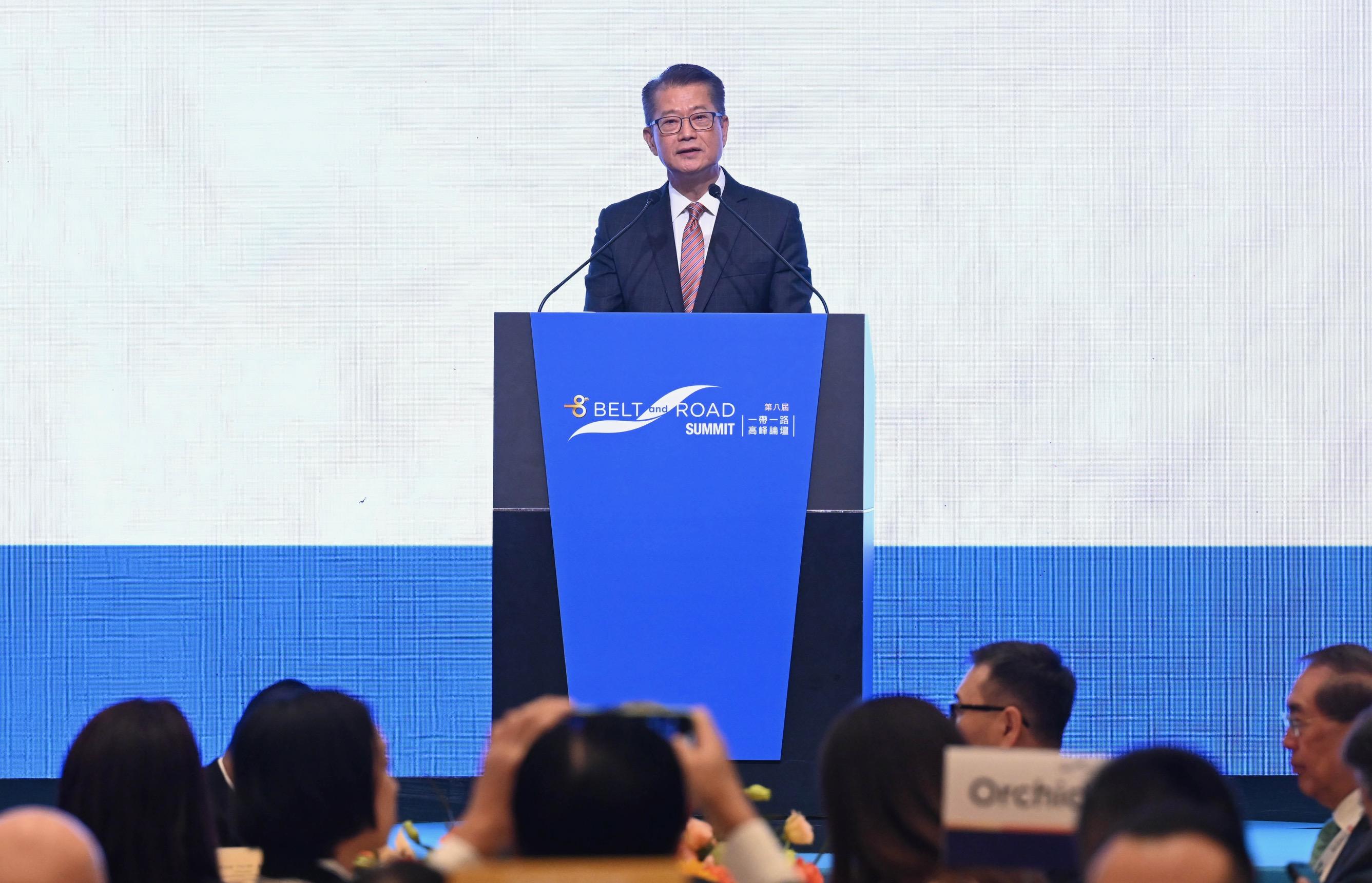 The Financial Secretary, Mr Paul Chan, speaks at the eighth Belt and Road Summit luncheon today (September 13).